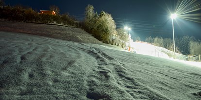 Hotels an der Piste - geführte Skitouren - Alpbach - Aussicht von den Chalets auf die Skipiste mit Nachtskilauf - Chalets & Apartments Wachterhof