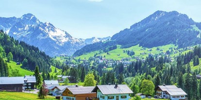 Hotels an der Piste - Skiraum: versperrbar - Schröcken - Blick von unserer Terrasse taleinwärts im Sommer - Almhof Rupp - das Genießerhotel