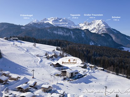 Hotels an der Piste - Trockenraum - Salzburger Dolomitenhof direkt an der Astauwinkelbahn
Im Hintergrund das Tennengebirge - Landhotel Salzburger Dolomitenhof