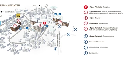 Hotels an der Piste - Parkplatz: gebührenpflichtig beim Hotel - Sur - Resortplan Winter - Valbella Resort