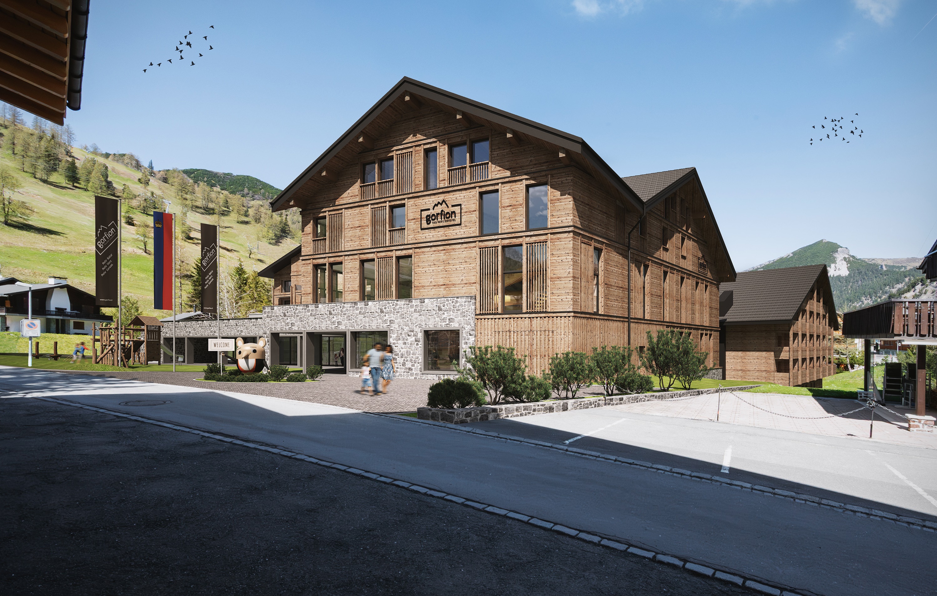 Skihotel - Gorfion Familienhotel Liechtenstein in Malbun nach der Fertigstellung des Umbaus im Herbst 2026 (Visualisierung) - Gorfion Familotel Liechtenstein