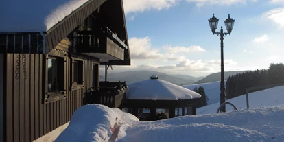 Hotels an der Piste - Skikurs direkt beim Hotel: für Erwachsene - Friedenweiler - Panorama Lodge Sonnenalm im Winter mit Blick nach Süden zu den Alpen - Panorama Lodge Sonnenalm Hochschwarzwald