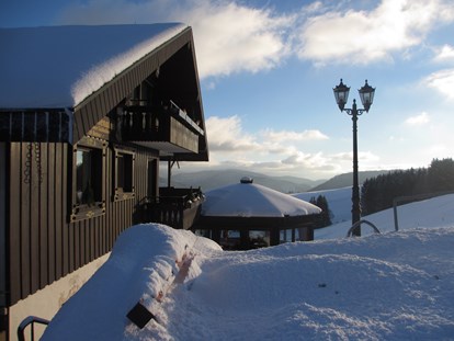 Hotels an der Piste - WLAN - Panorama Lodge Sonnenalm im Winter mit Blick nach Süden zu den Alpen - Panorama Lodge Sonnenalm Hochschwarzwald