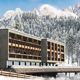 Skihotel: Hotelfassade im Winter - Sporthotel Obereggen