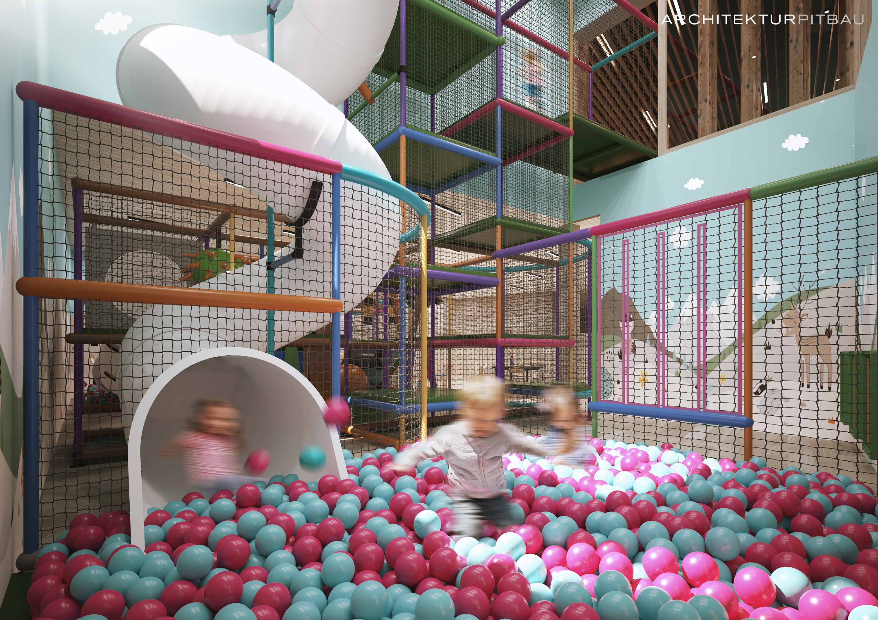 Skihotel: Im MaxiMäuseMove geht’s rund
In unserem Aktivraum ist der Name Programm und Kinderfüsse bleiben nie lange still. Zum Glück! Denn es geht mause-wild her! Hier wird geklettert, gerutscht, gelacht und gejubelt. Die Softplayanlage ist das Herzstück. Dieser Indoorspielplatz ist schön bunt, sicher und voller glücklicher Kinderstimmen. Daneben liegen Sitzsäcke für kleine Verschnaufpausen, und wer mag, fordert seine neu gewonnenen Freundinnen oder Freunde beim Tischkicker oder Billard heraus. - Gorfion Familienhotel Liechtenstein