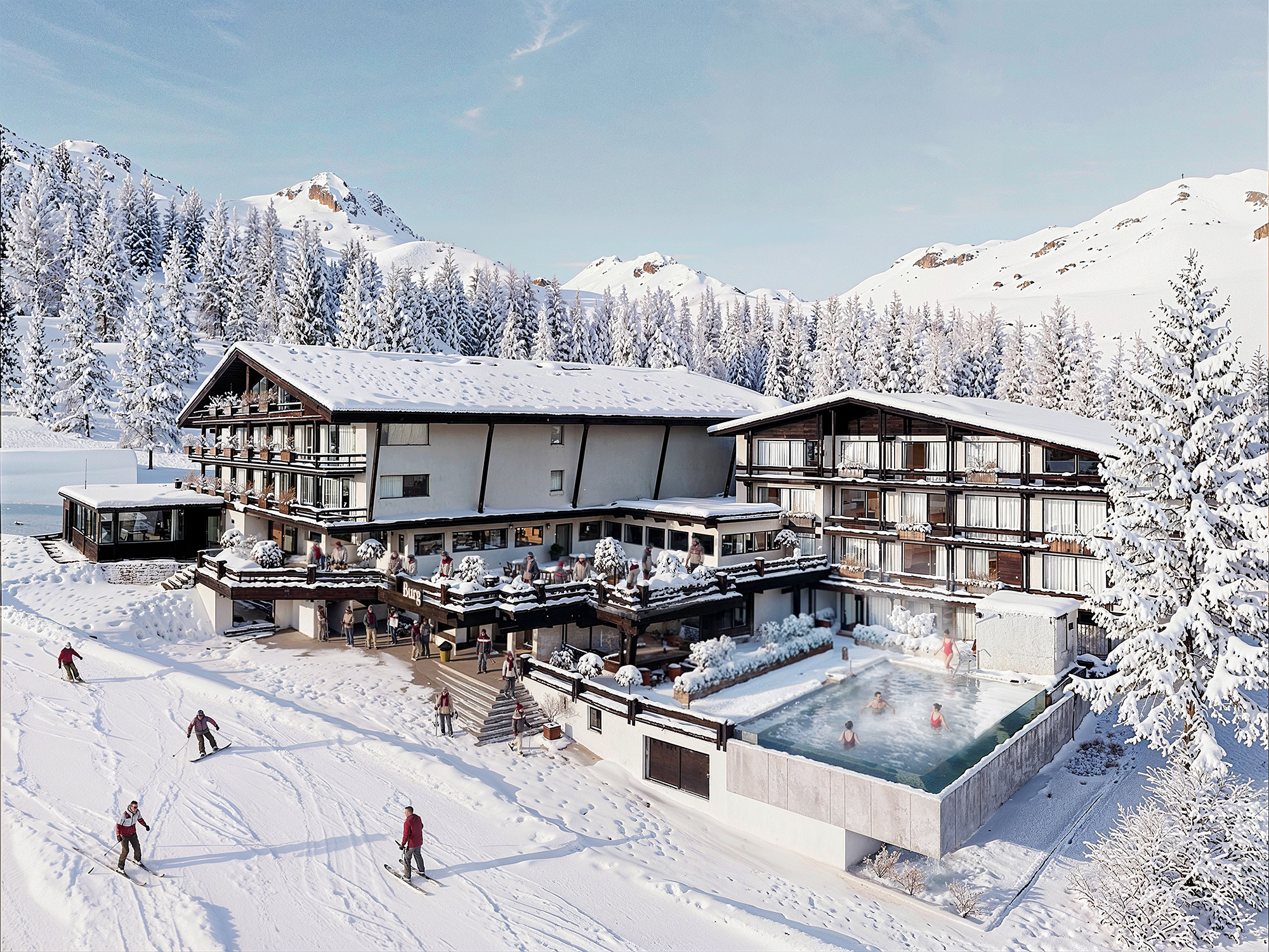Hotels an der Piste - Lech - Burg Hotel Außenansicht Infinity Pool - Burg Hotel Lech am Arlberg
