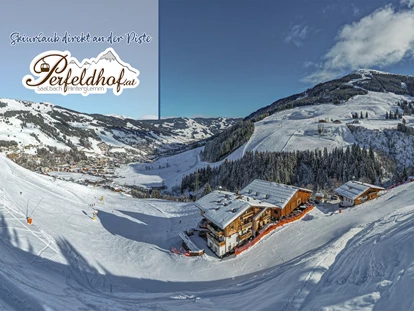 Hotels an der Piste - PLZ 6373 (Österreich) - Die tolle Lage des Perfeldhofes inmitten des Skigebiets Saalbach-Hinterglemm - Ferienwohnungen Perfeldhof