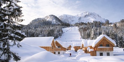Hotels an der Piste - Parkplatz: kostenlos beim Hotel - Hüttendorf im Winter - AlpenParks Aktiv & Natur Resort Hagan Lodge Altaussee