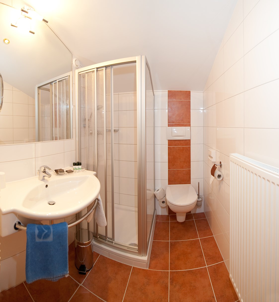 Skihotel: Badezimmer Doppelzimmer "Zirbe" - Hotel Berghof